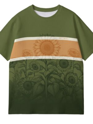 Sunflower disc golf jersey with a hand-drawn sunflower field illustration